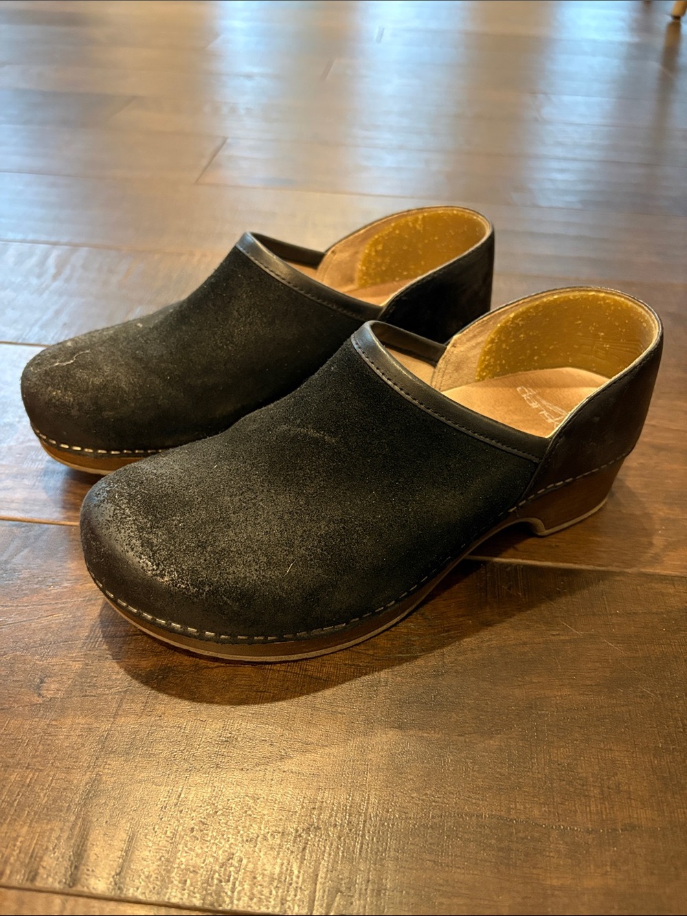 Dansko Black Suede Slip-On Clogs